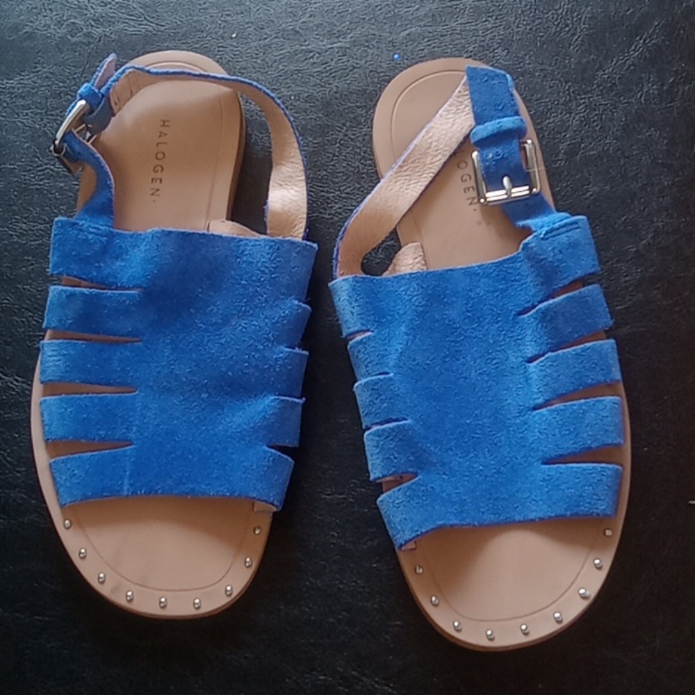 Halogen, blue suede sandals, size 5 M